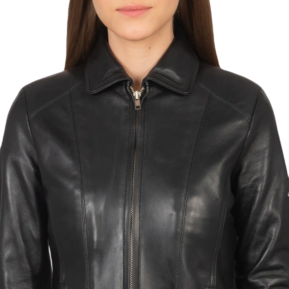 Sleek Collar Black Leather Jacket Spencer Leather